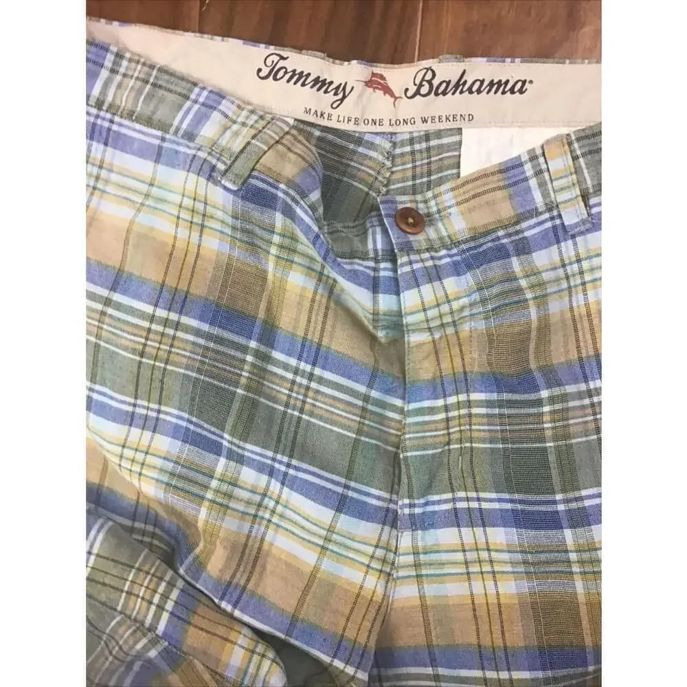 Tommy Bahama Shorts Mens 38 Plaid Golf Preppy Linen Blend Plaid